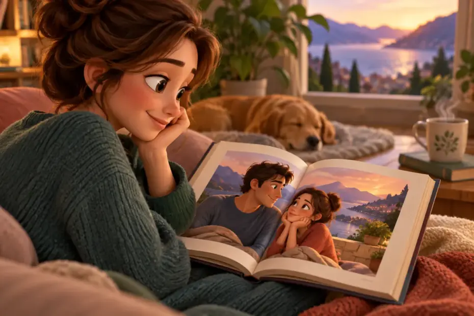 A reader studies an open novel.