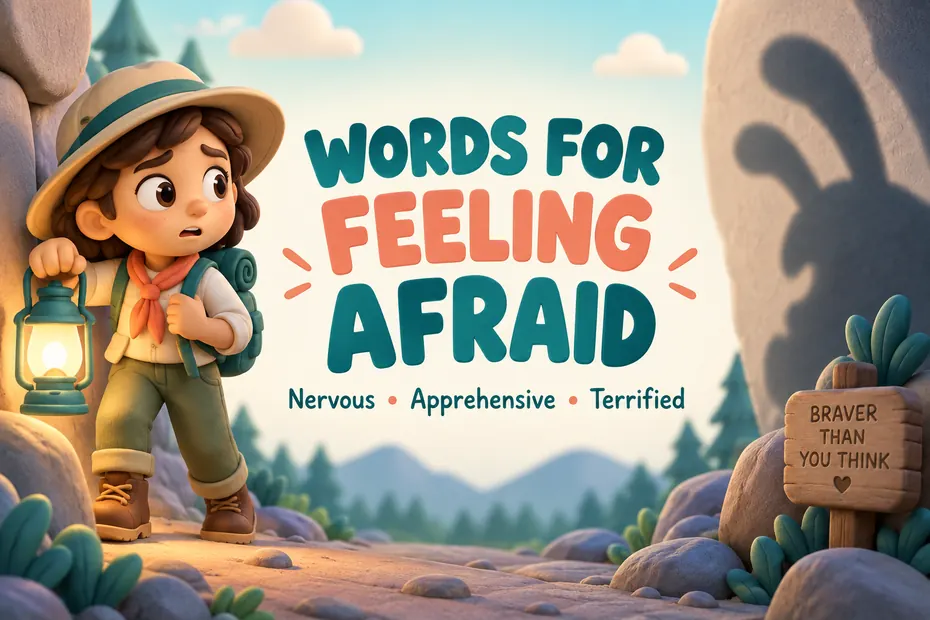 Words for feeling afraid: nervous, apprehensive, terrified.