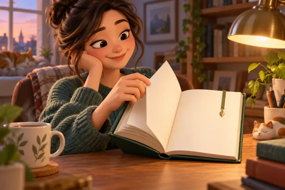 A reader reaches the closing pages of a book at a desk.