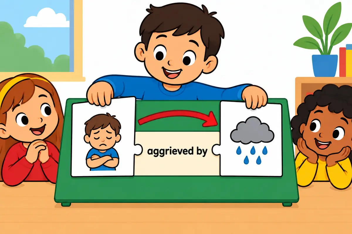 Cartoon children sit apart with folded arms after a race result, showing the pattern be aggrieved by something.
