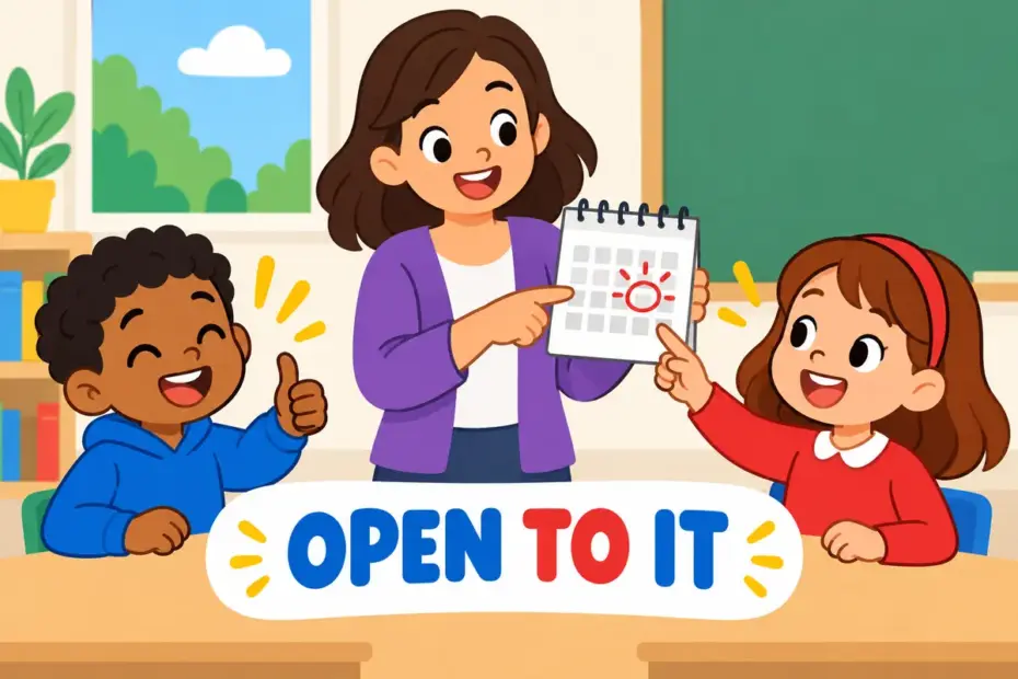 Cartoon pupils happily accept a teacher's new date, showing amenable in a sentence as willing to agree.