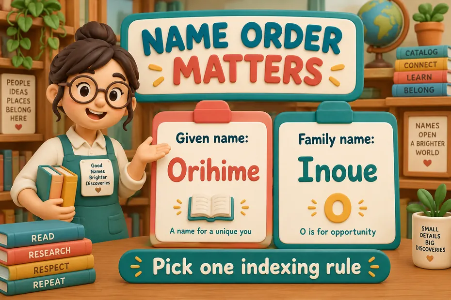 Name order matters: Orihime is the given name and Inoue is the family name; pick one indexing rule.