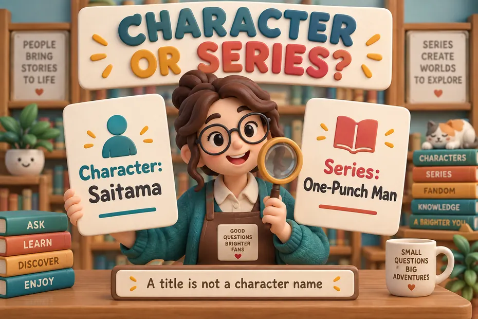 Character or series? Saitama is a character; One-Punch Man is a series title.