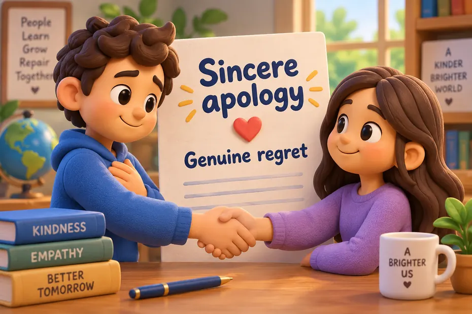 A sincere apology expresses genuine regret.