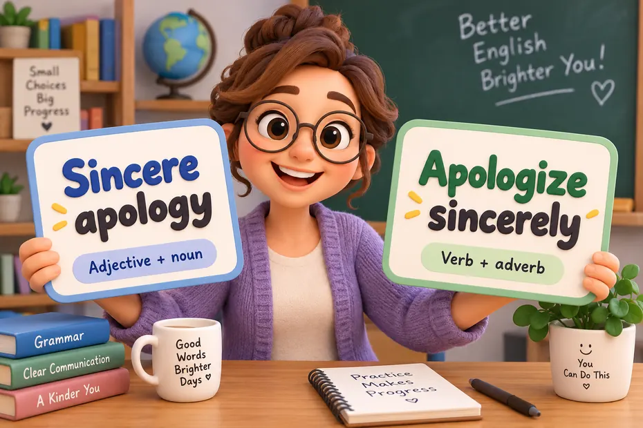 Sincere apology is adjective plus noun; apologize sincerely is verb plus adverb.