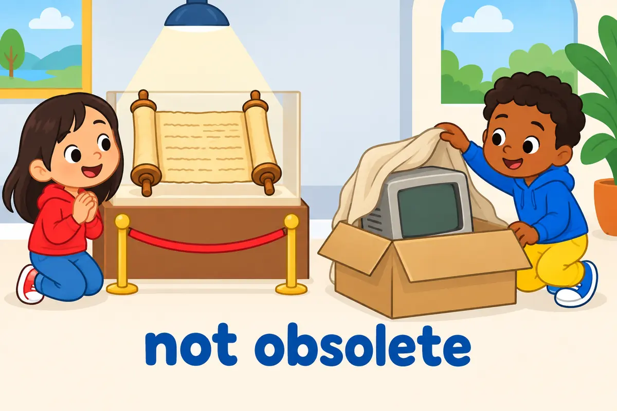 A cartoon single scene contrasts a living museum scroll on one side with a discarded broken fax machine on the other.