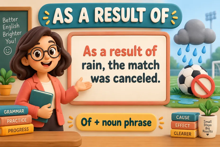 As a result of rain, the match was canceled: of is followed by a noun phrase.
