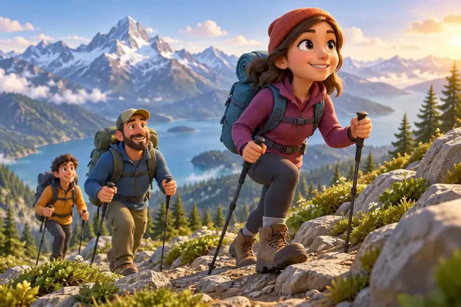 Climbers walking uphill on a mountain trail.