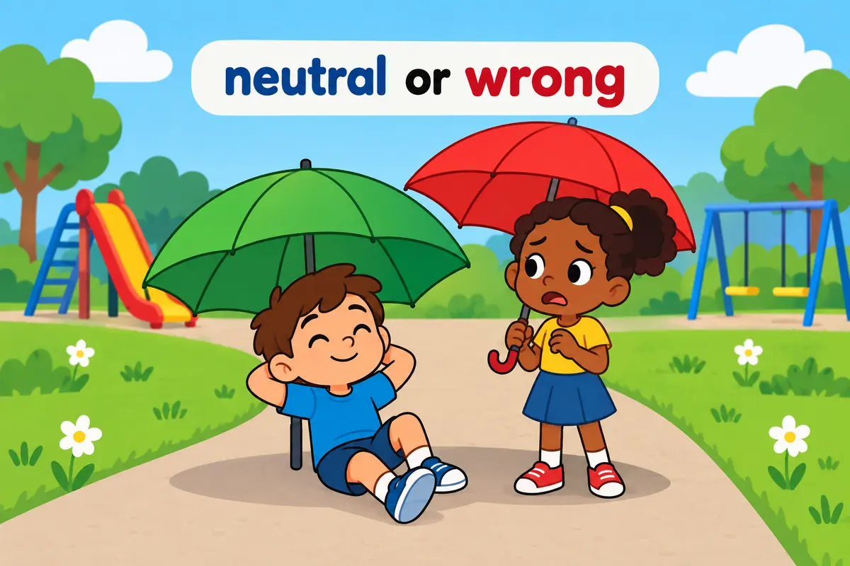 A neutral difference differs from something clearly wrong, shown together in one scene.