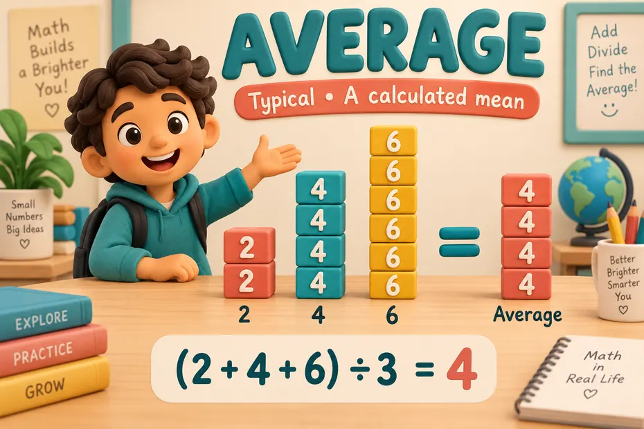 Average means typical or a calculated mean; the mean of 2, 4, and 6 is 4.