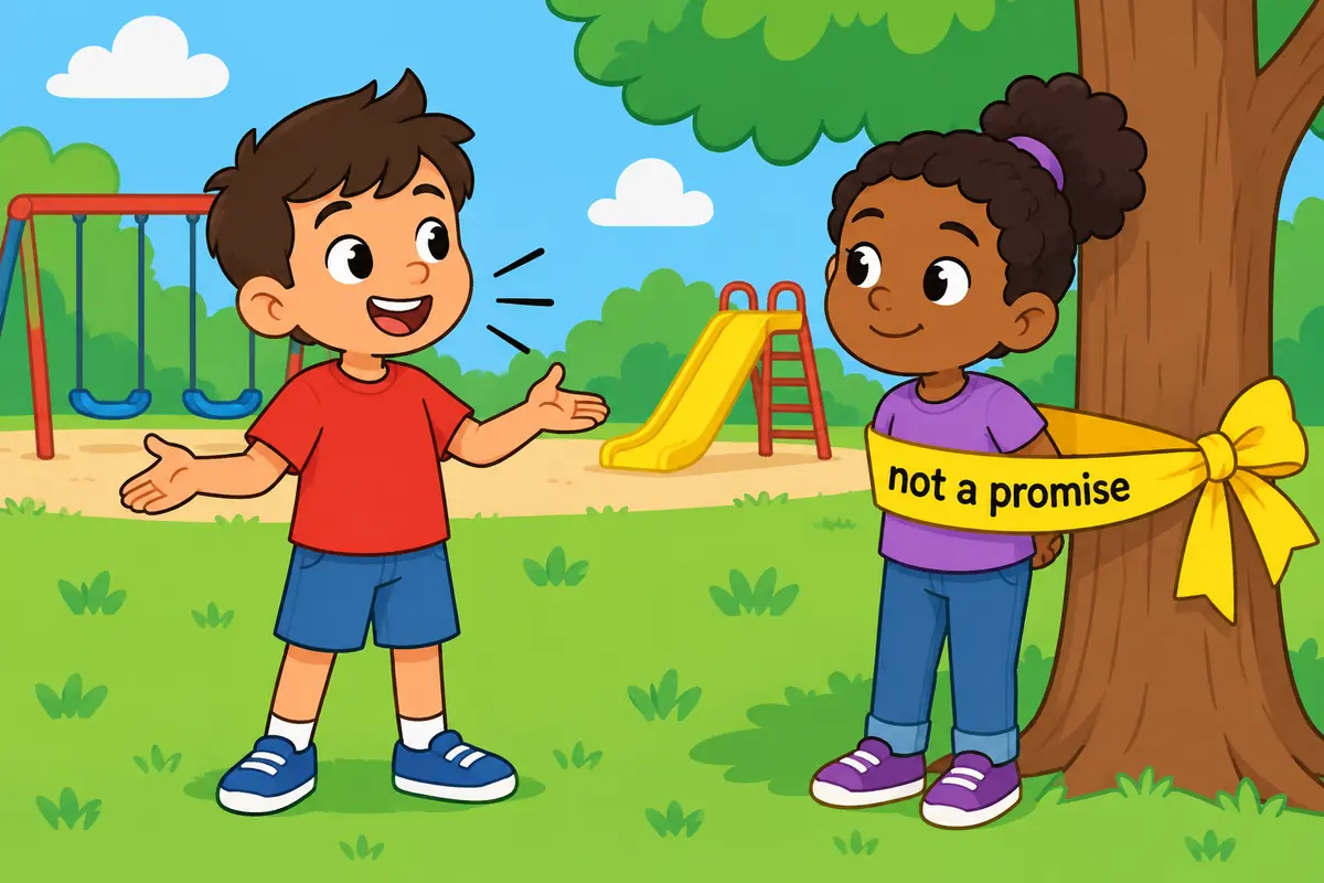 One unified cartoon scene illustrates Avow is a verb meaning to state openly; a vow is a promise, a different word.