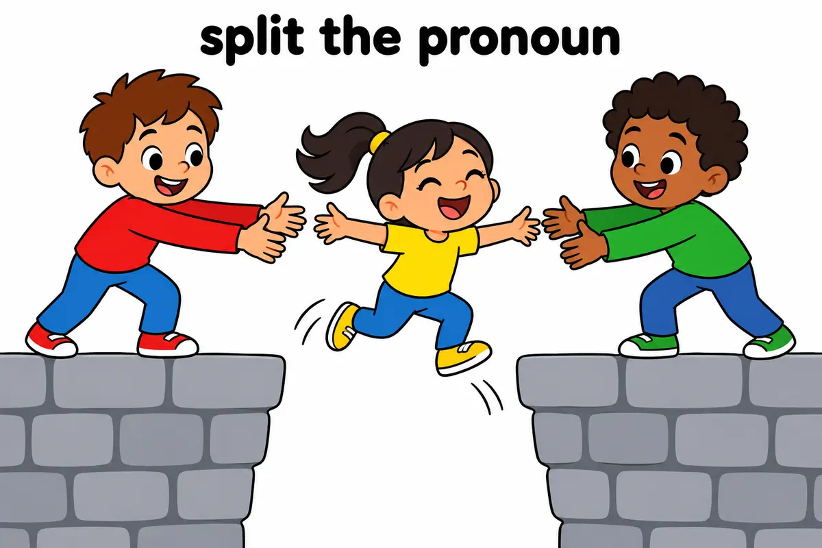 One unified cartoon scene illustrates A pronoun object must go between bail and out, never after the whole phrase.
