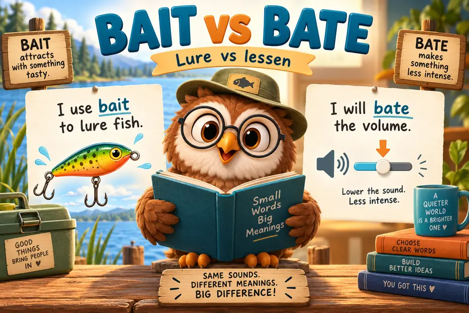 Bait is a lure; bate means lessen.
