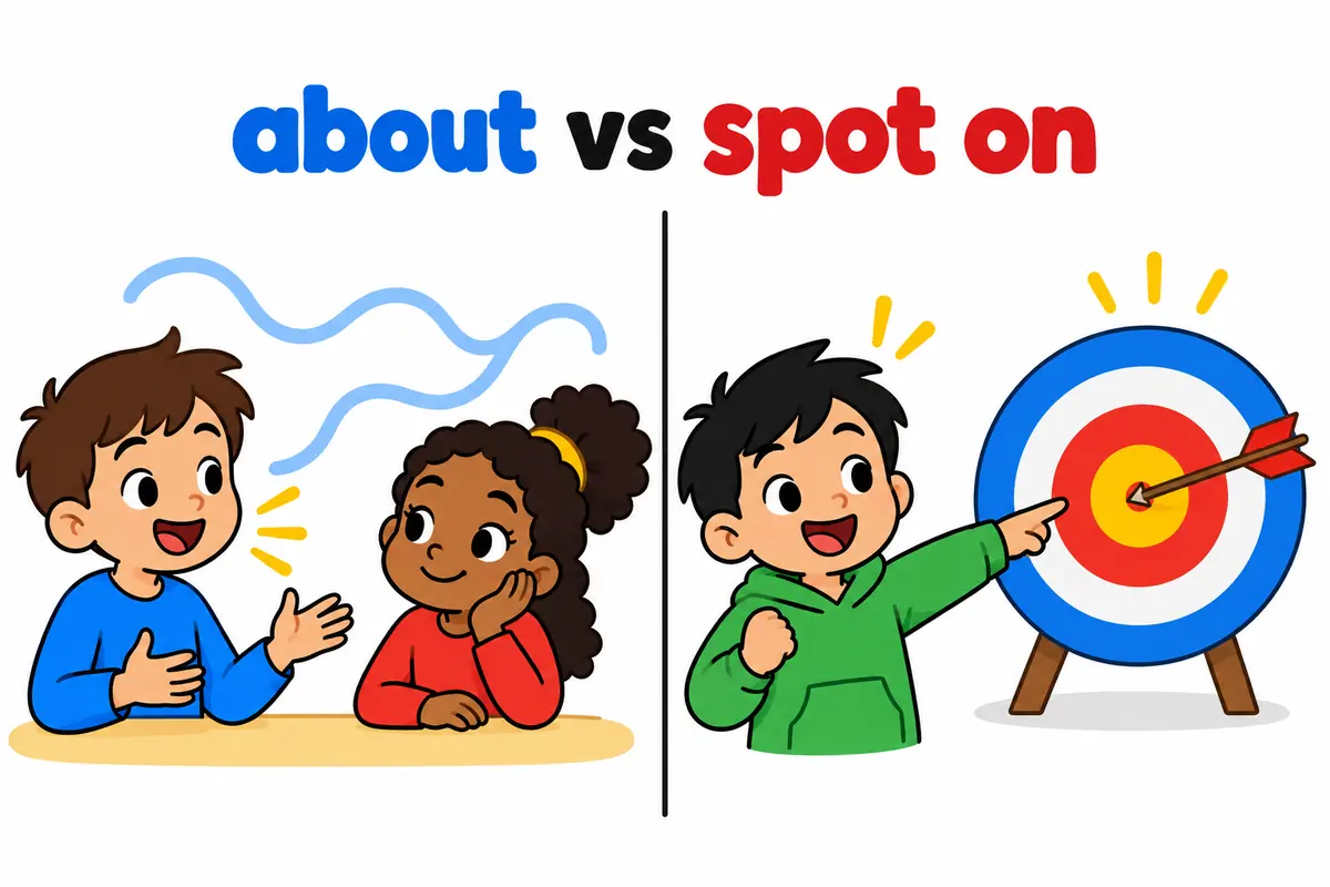 A cartoon split scene contrasts a child talking endlessly beside a bored friend with a target hit dead centre by an arrow.