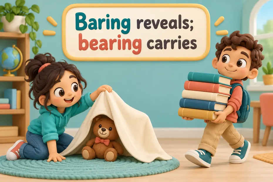 Baring reveals; bearing carries