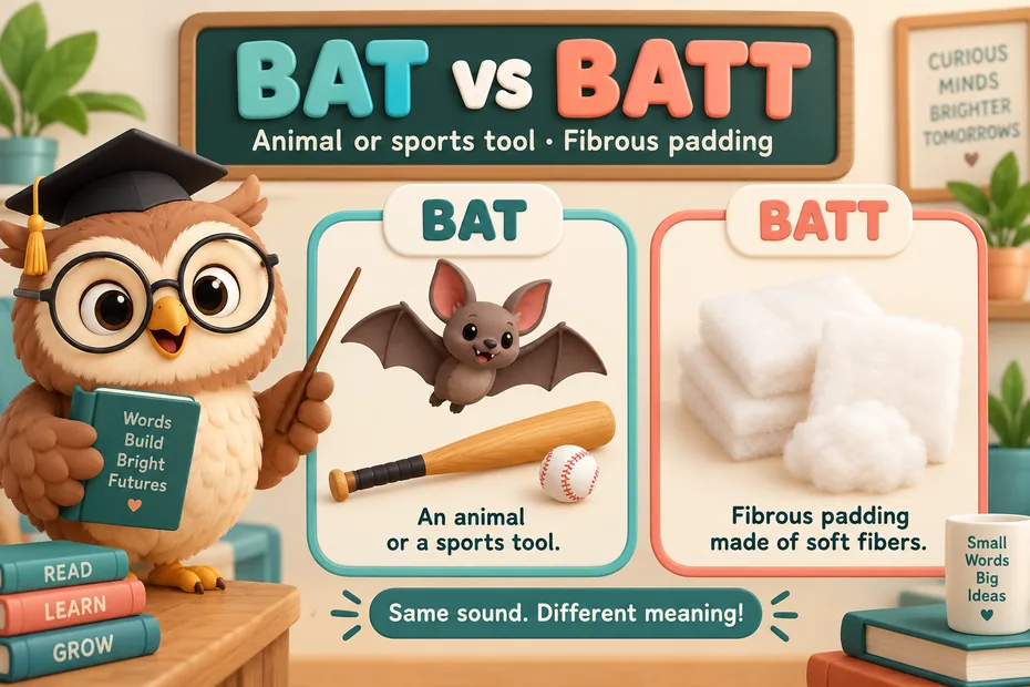 Bat names an animal or sports tool; batt names fibrous padding