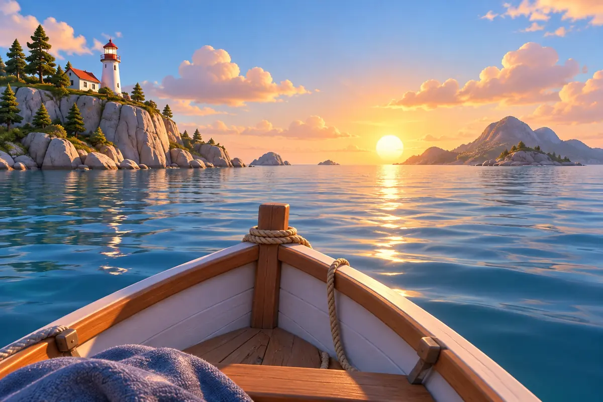 The front of a small boat points across calm water.