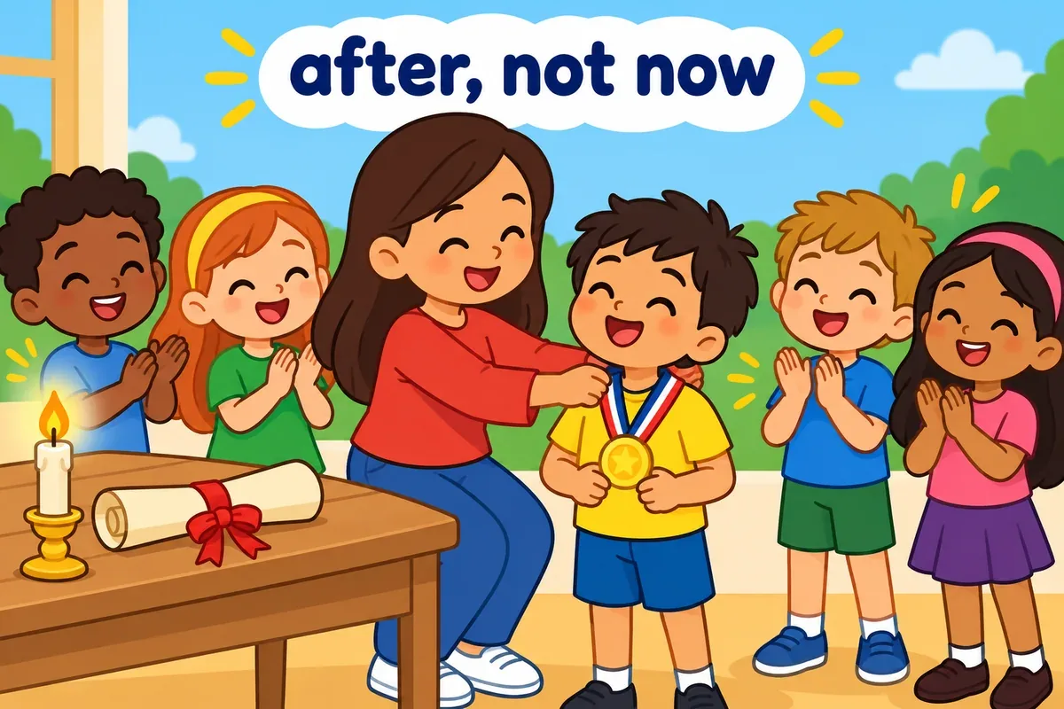 A single cartoon scene contrasts a will scroll nearby with a medal handed over at a ceremony on the other.