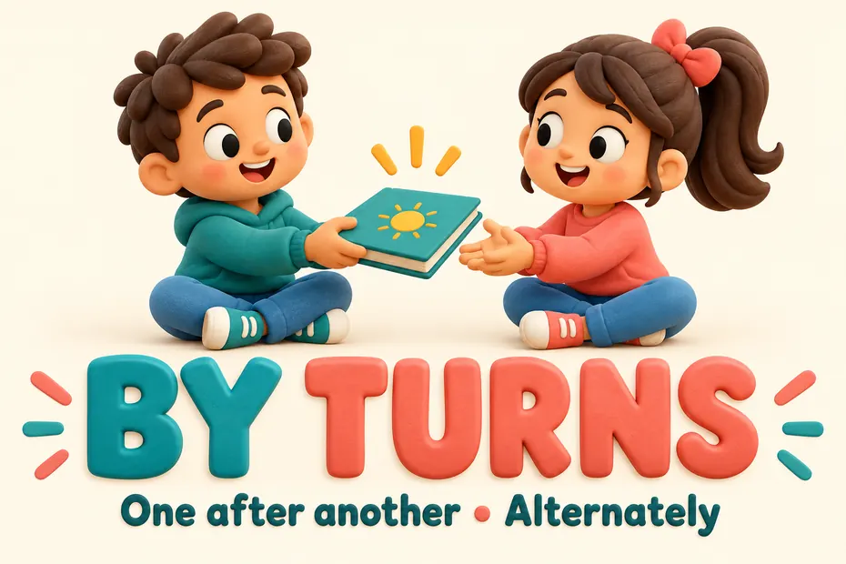 By turns means one after another or alternately.