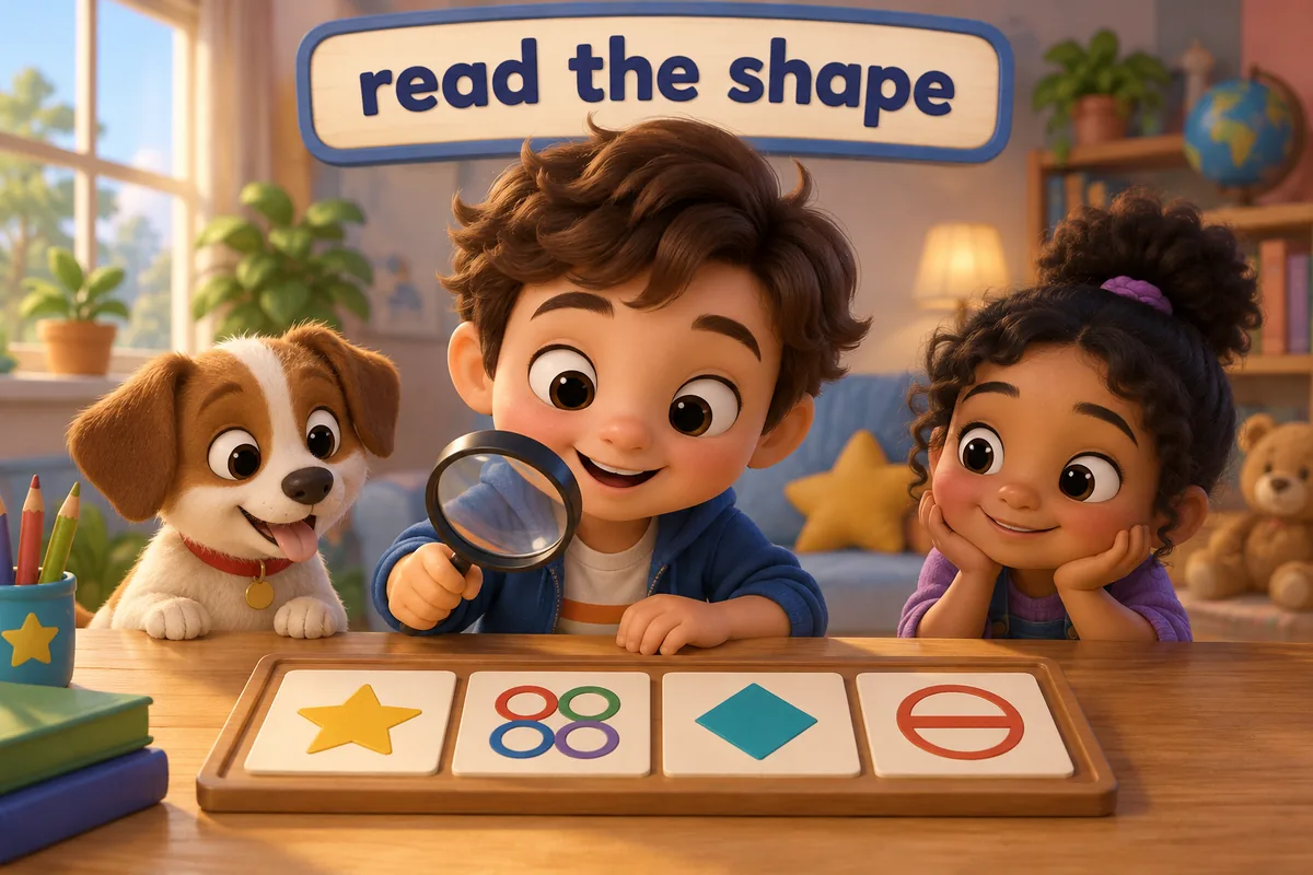 Cartoon board shows simple car badge shapes, a star, four rings and a circle.