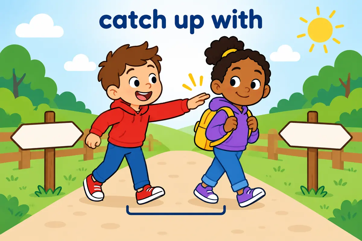A cartoon runner stretches to reach a friend farther up the track, showing the pattern catch up with a person.