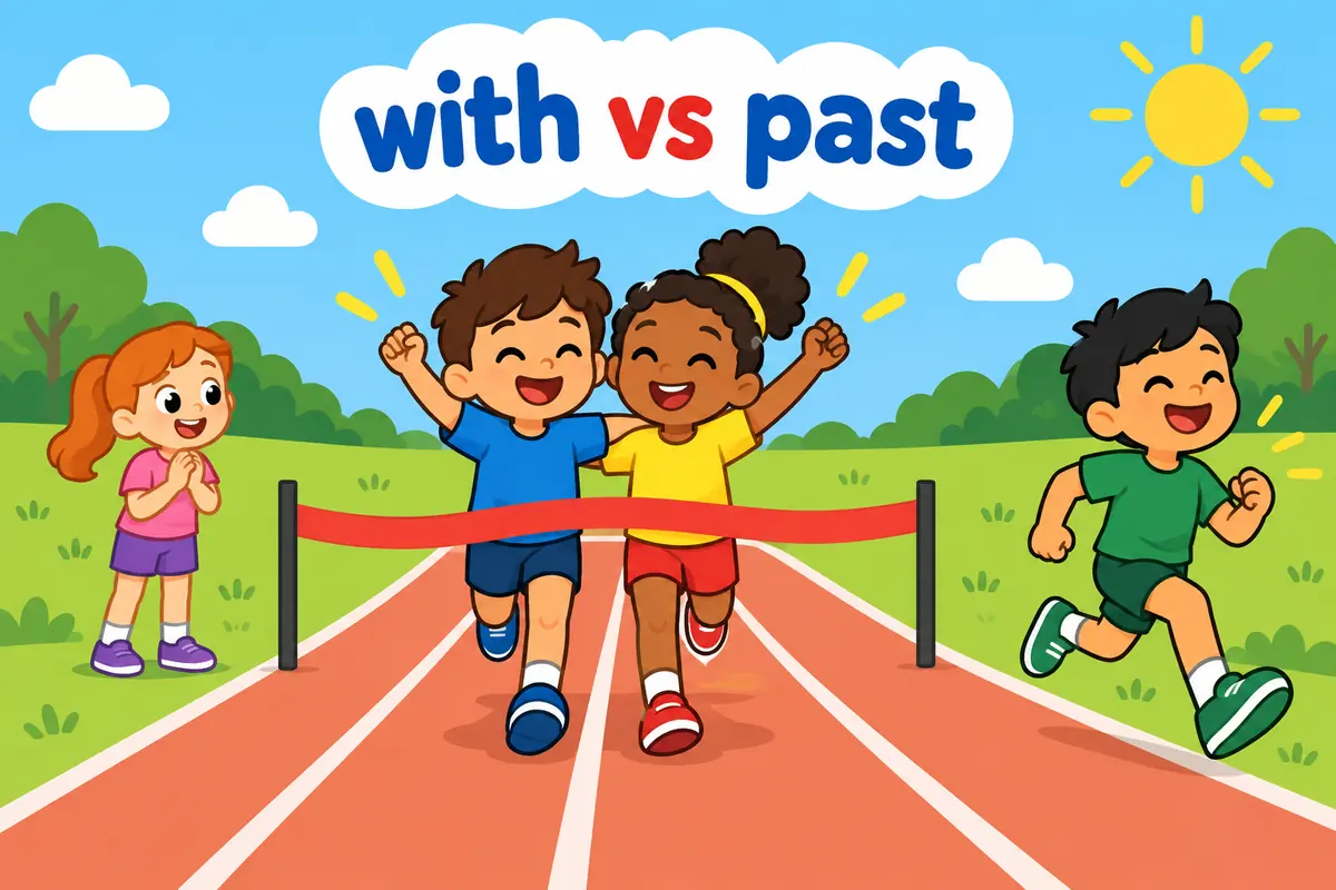 A cartoon single continuous scene contrasts two runners drawing level on a track with one runner pulling clearly ahead of the other.