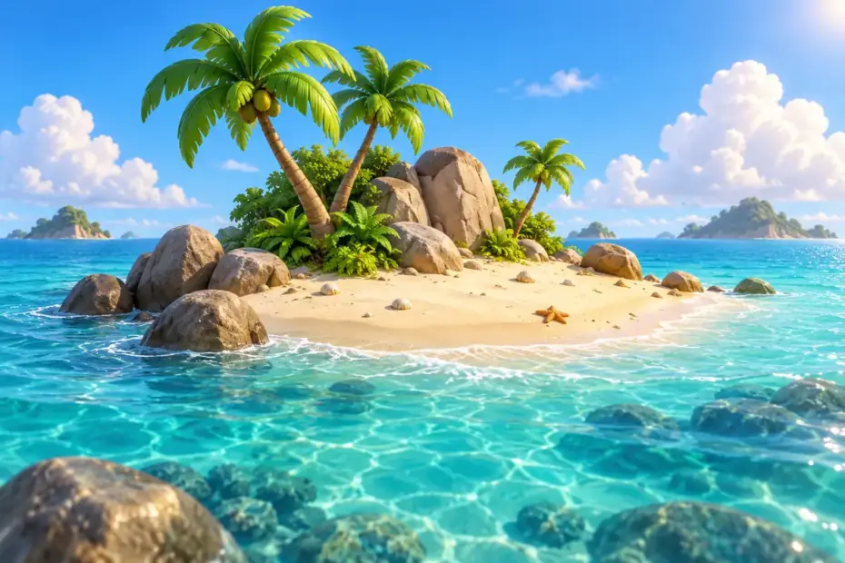 A sandy low island surrounded by turquoise water.