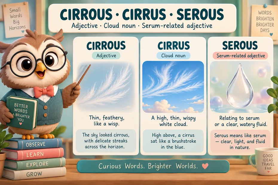 Cirrous is an adjective, cirrus a noun, and serous a serum-related adjective.