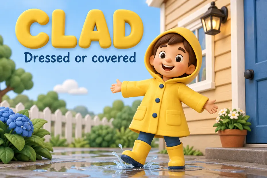 Clad means dressed or covered.