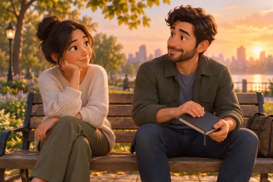 Two friends finish a thoughtful conversation on a park bench.