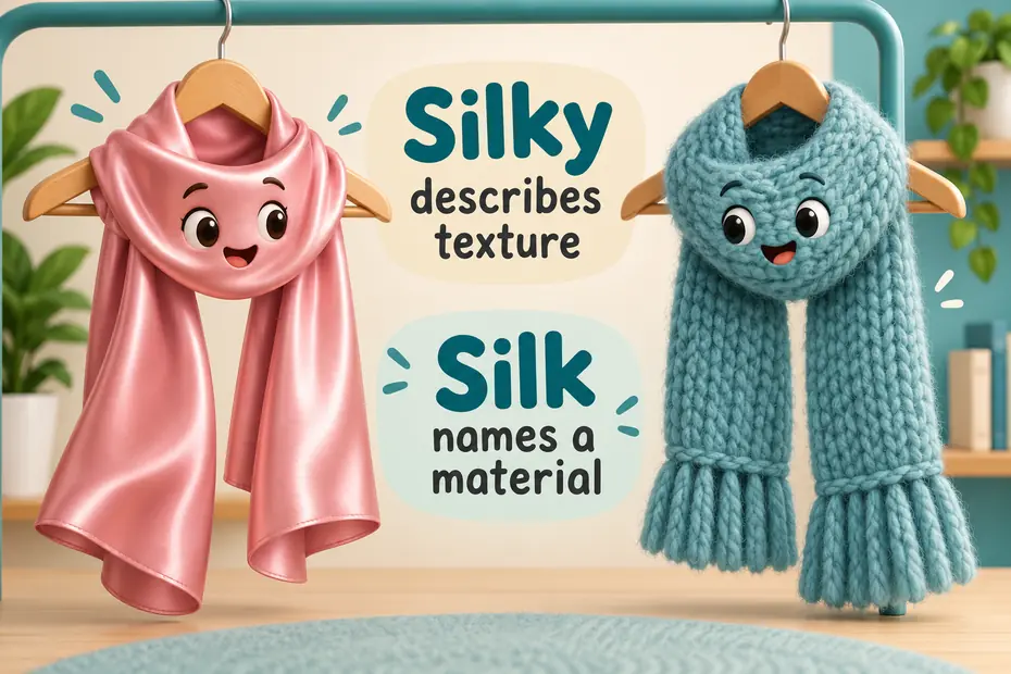 Silky describes texture while silk names a material.