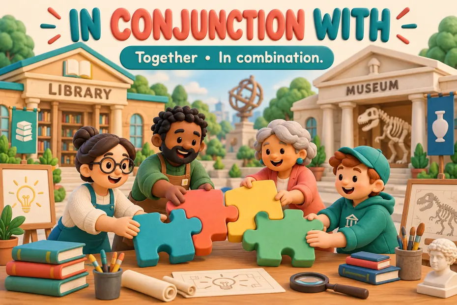 In conjunction with means together or in combination.