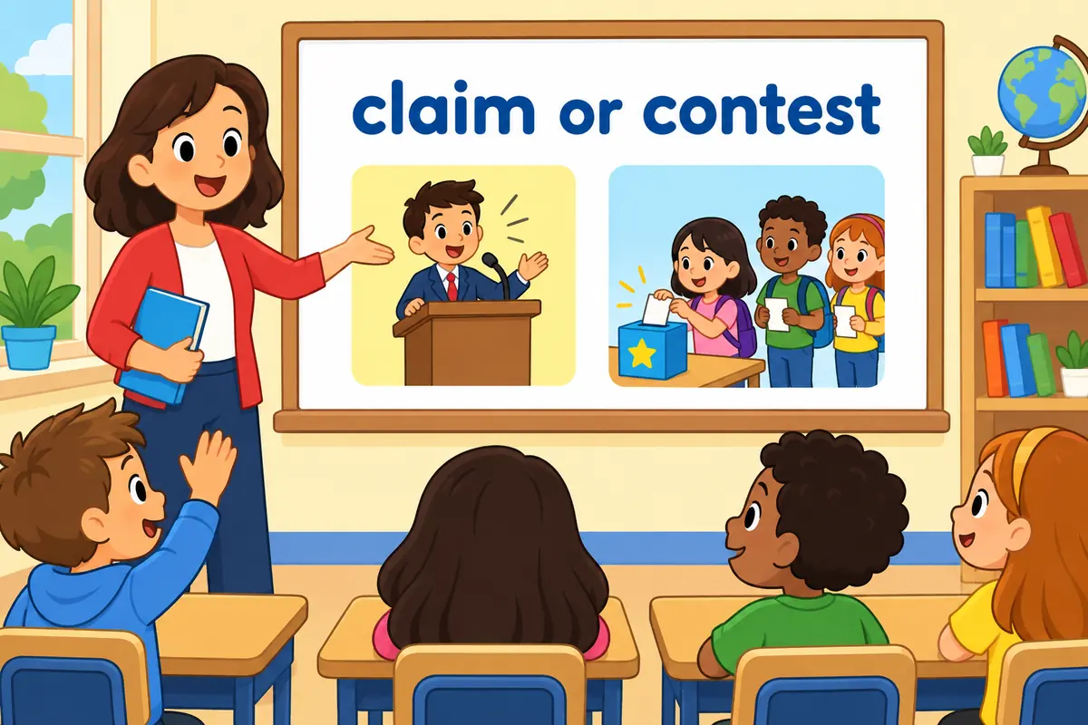 A formal claim and a friendly contest illustrate contention as either a claim or a contest, unlike an everyday quarrel.