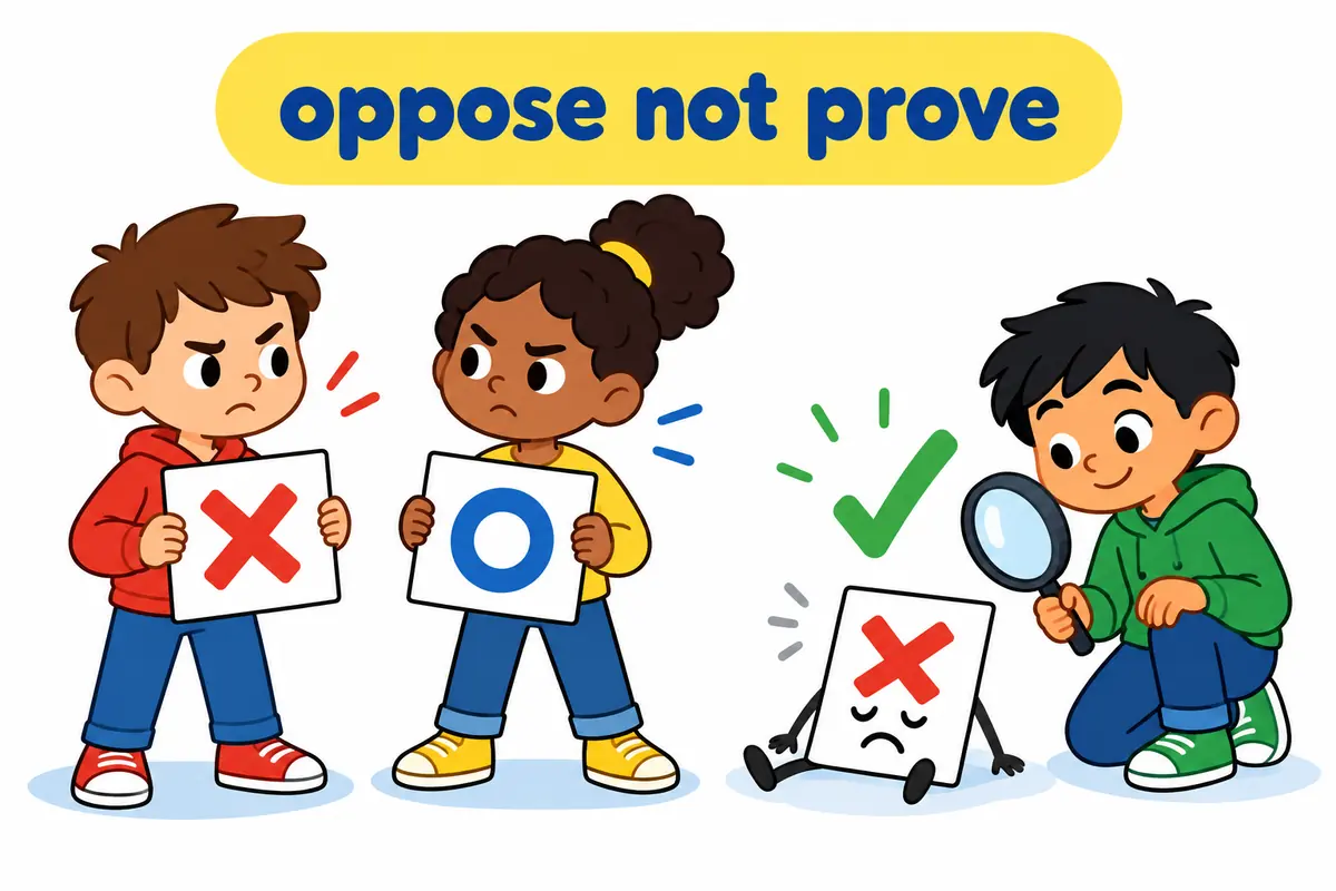 A cartoon single continuous scene contrasts two children stating opposite scores with one child holding proof.