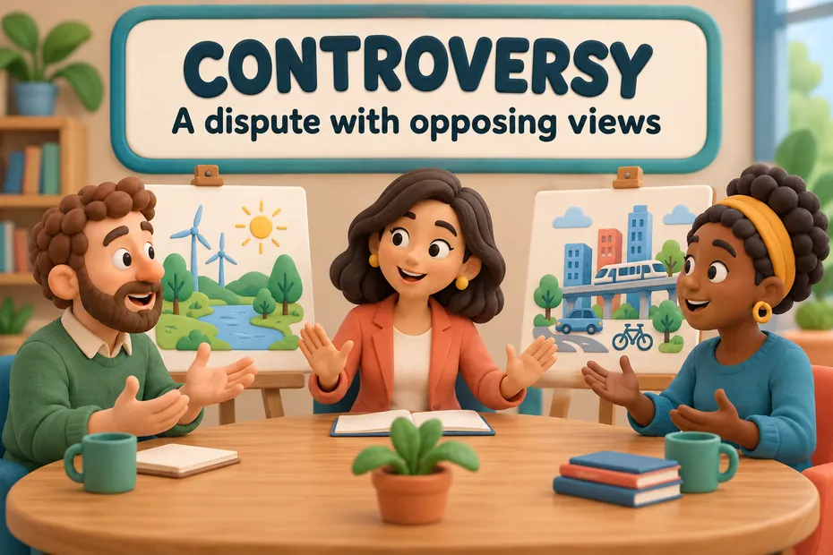 Controversy is a dispute with opposing views.