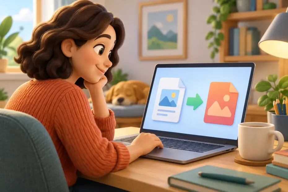 A computer user works with a file-conversion program.