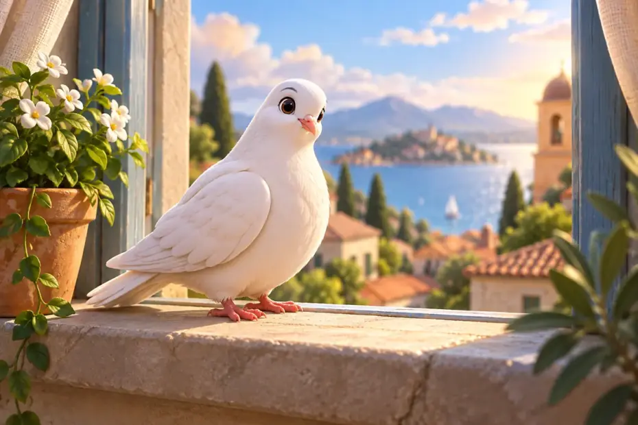 A dove perched on a windowsill.
