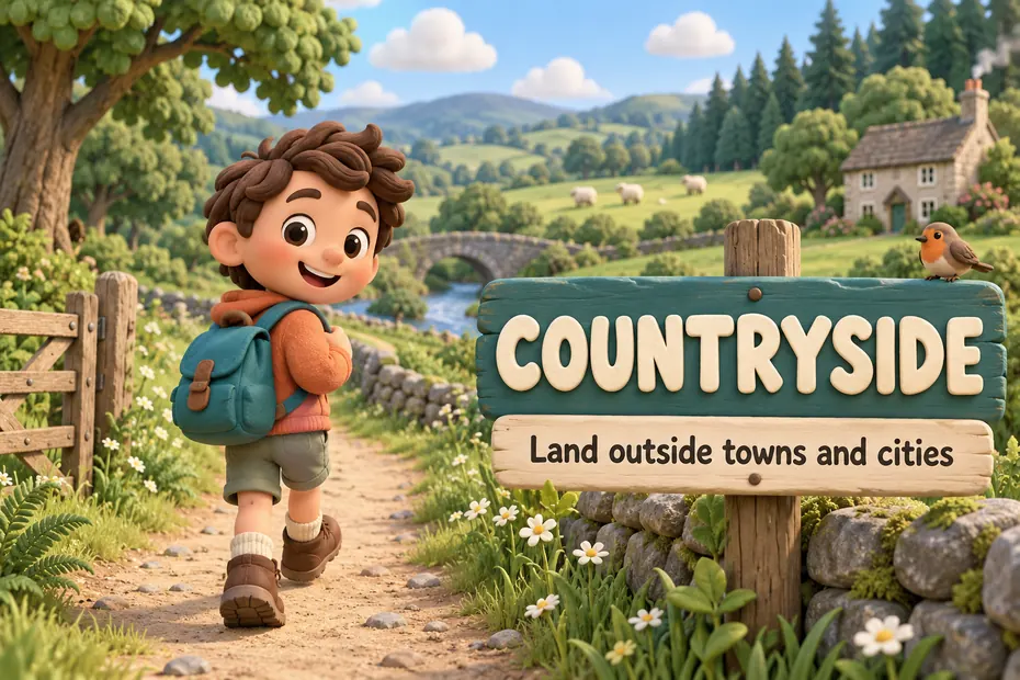 Countryside means land outside towns and cities.