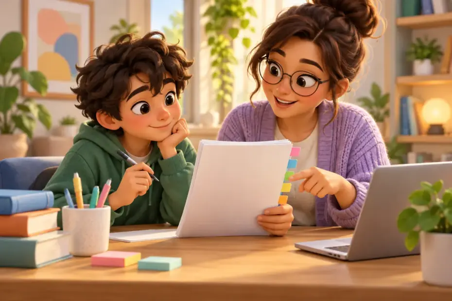 A tutor and student discuss an essay draft.