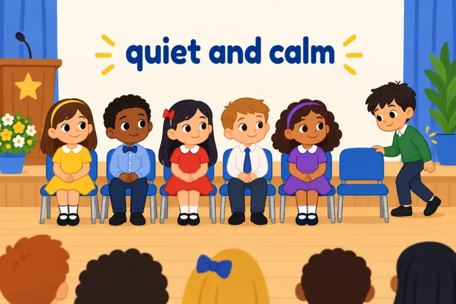 Calm children sitting attentively at a ceremony show decorum in a sentence as behaviour that fits the occasion.