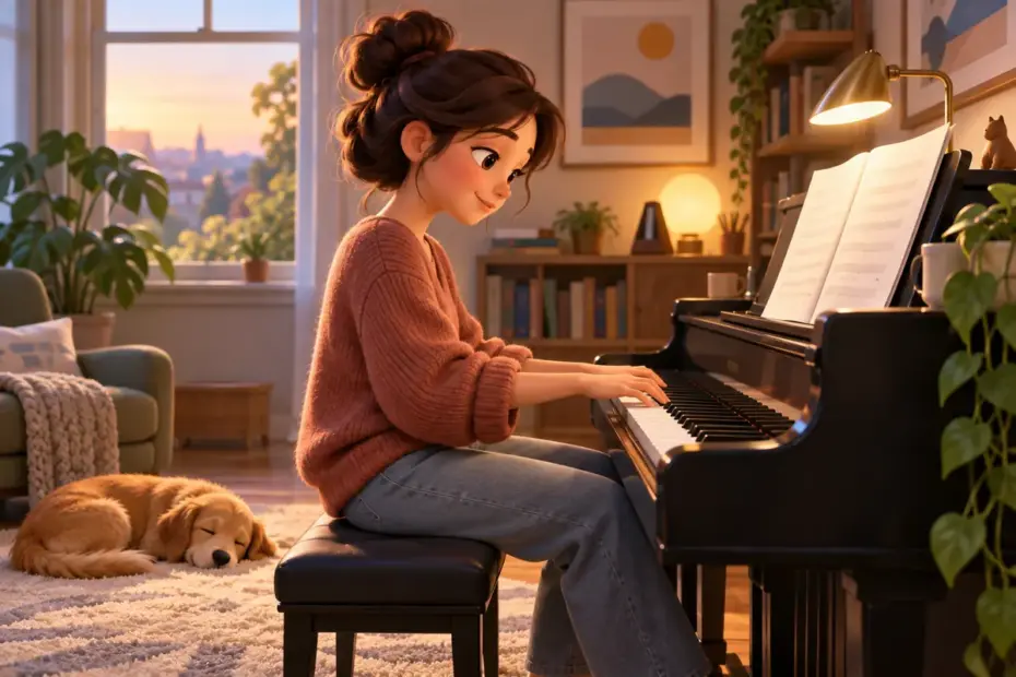 A musician practices at a piano.