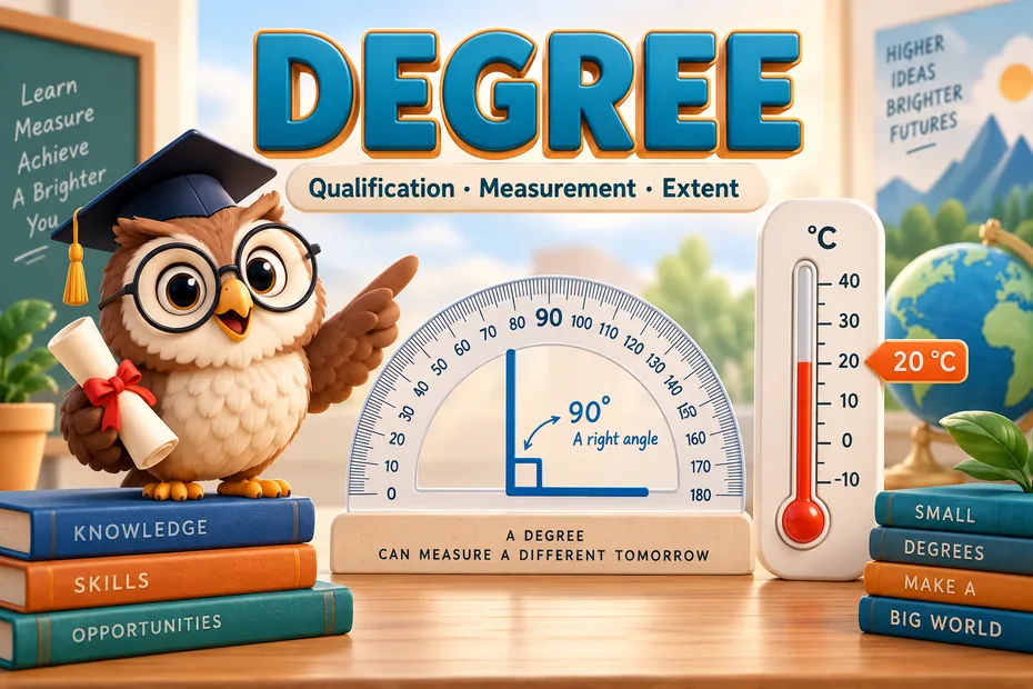 Degree can mean a qualification, measurement, or extent.