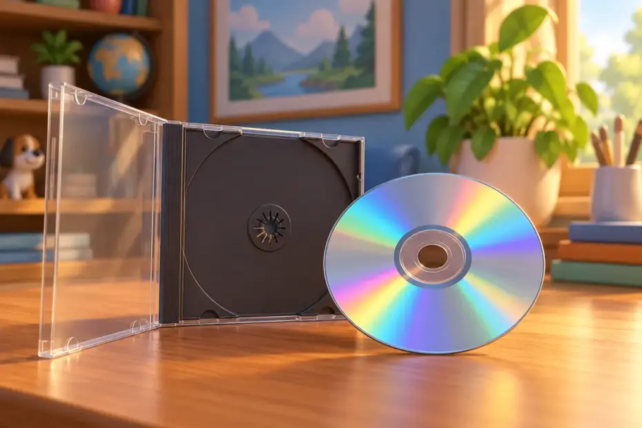 A compact disc rests beside its open case.