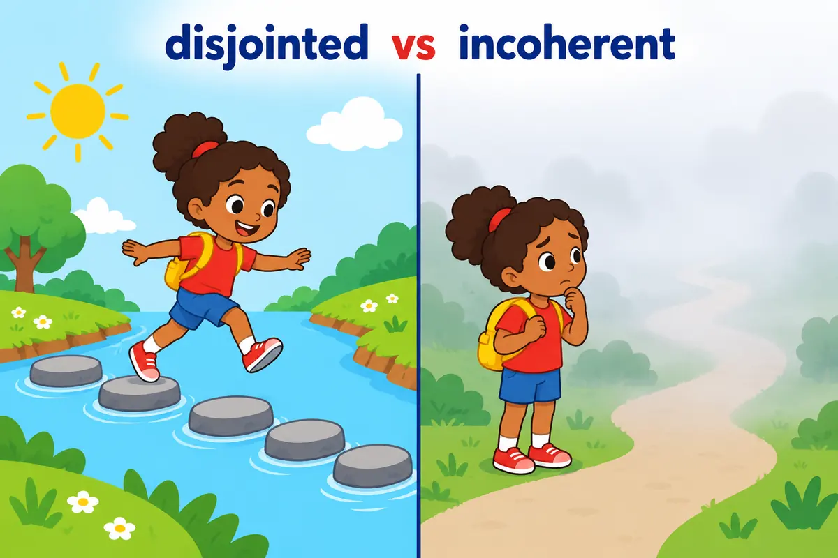 A cartoon split scene shows a path of separate stepping stones and a second path that fades into fog.