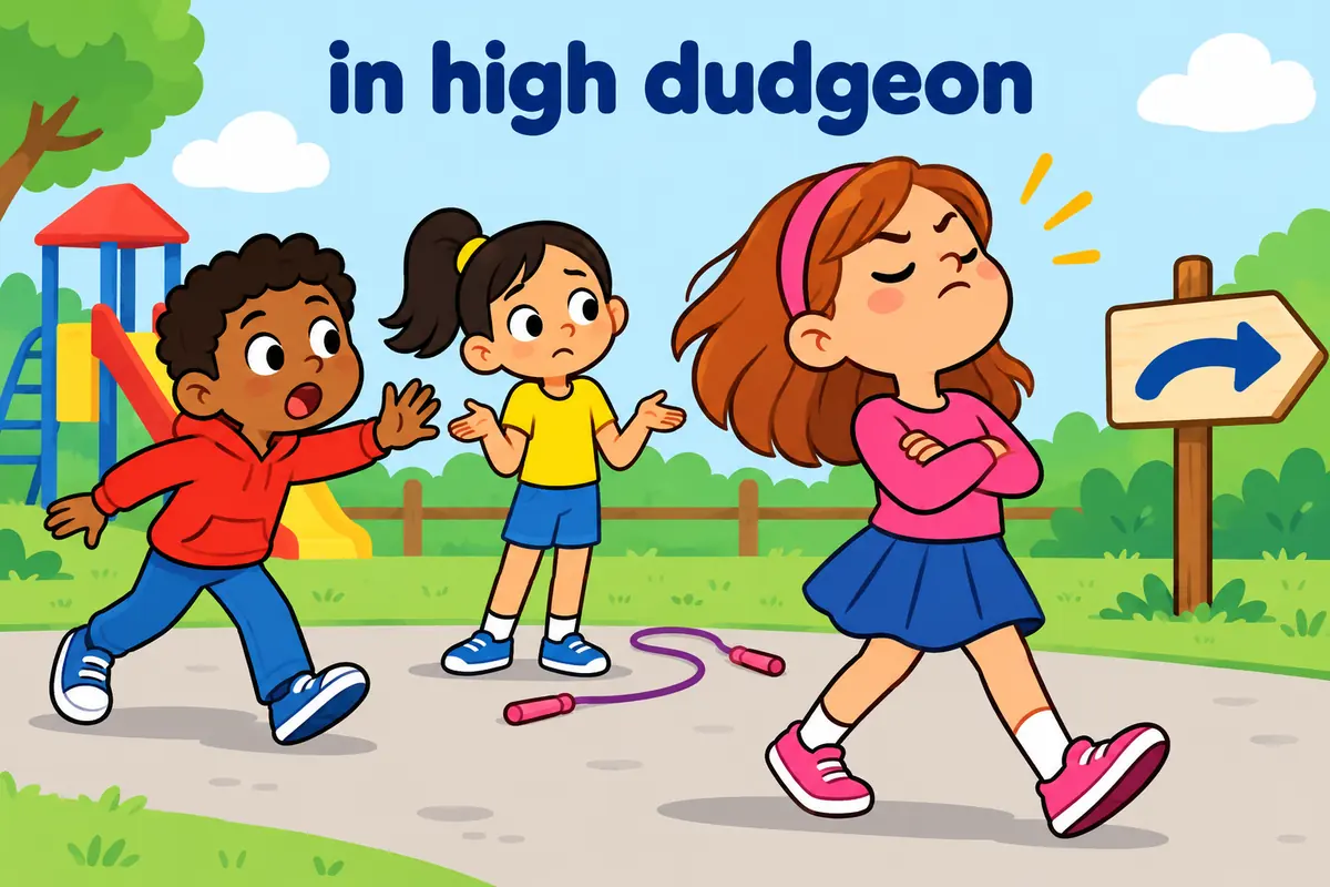 Cartoon pupils act out leaving in high dudgeon, one marching off with a raised chin while a friend waves goodbye.