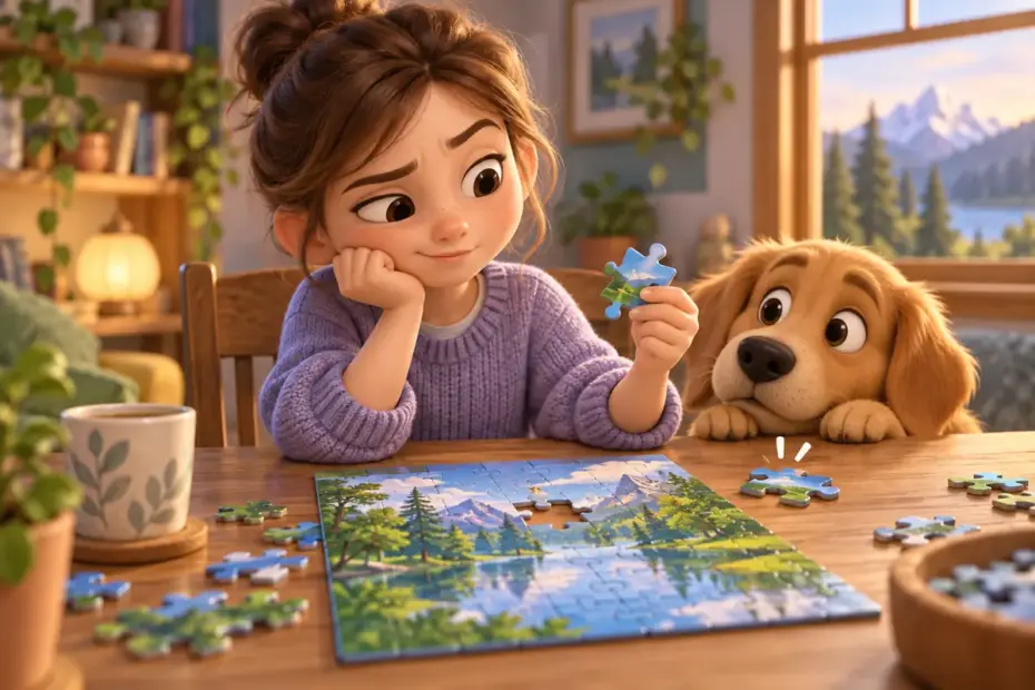 A student looks thoughtfully at a mistaken puzzle move and tries again.