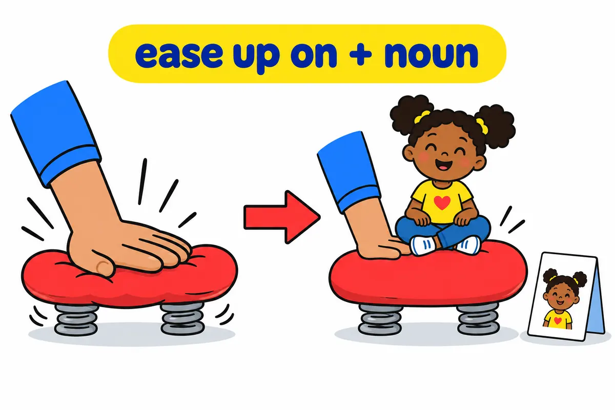 A cartoon arrow points from a pushing hand to a softer, gentler hand to show ease up on someone.