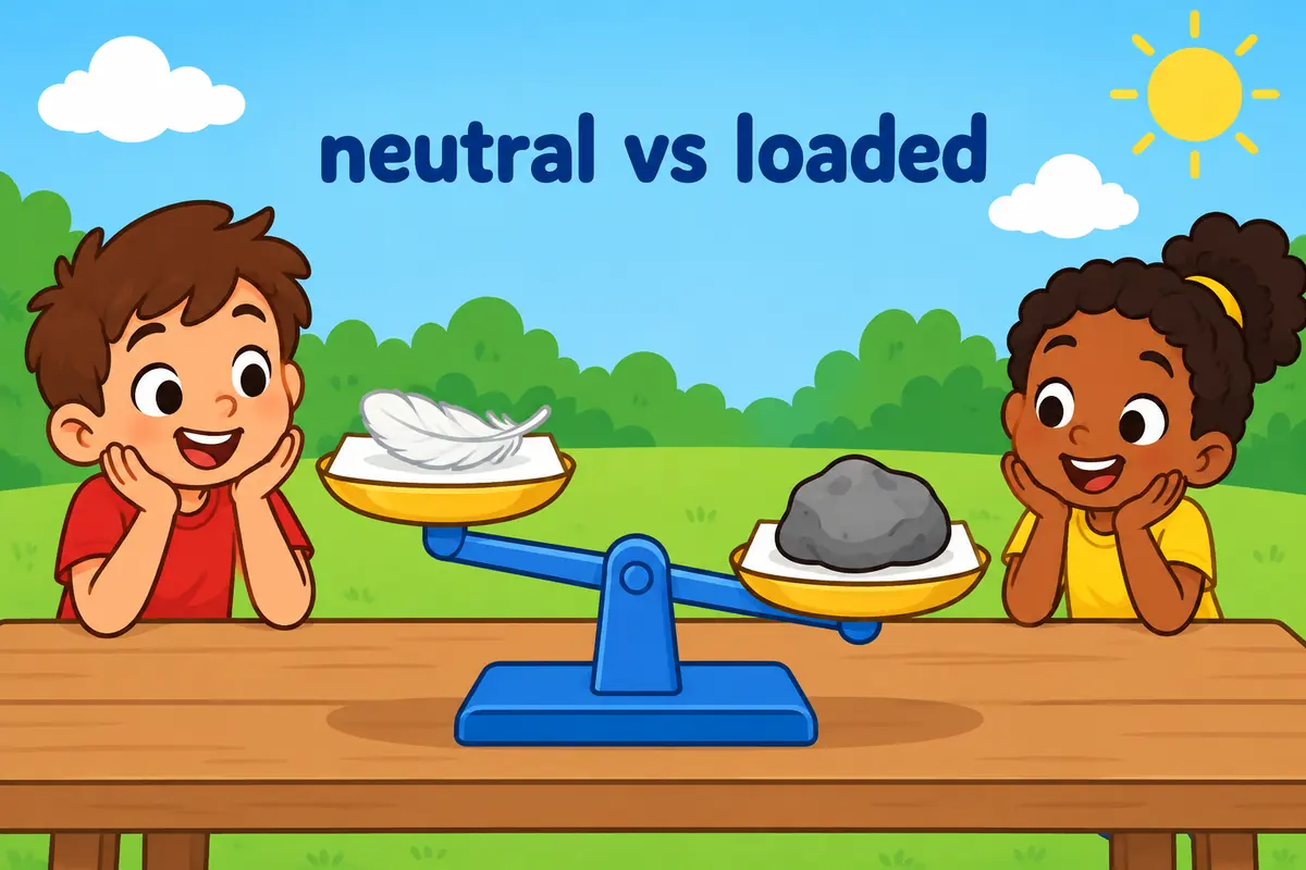 A single unified cartoon scene contrasts a light feather on a card with a heavy stone on a card.