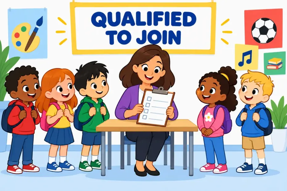 Children who meet a requirement may join, illustrating eligible in a sentence.