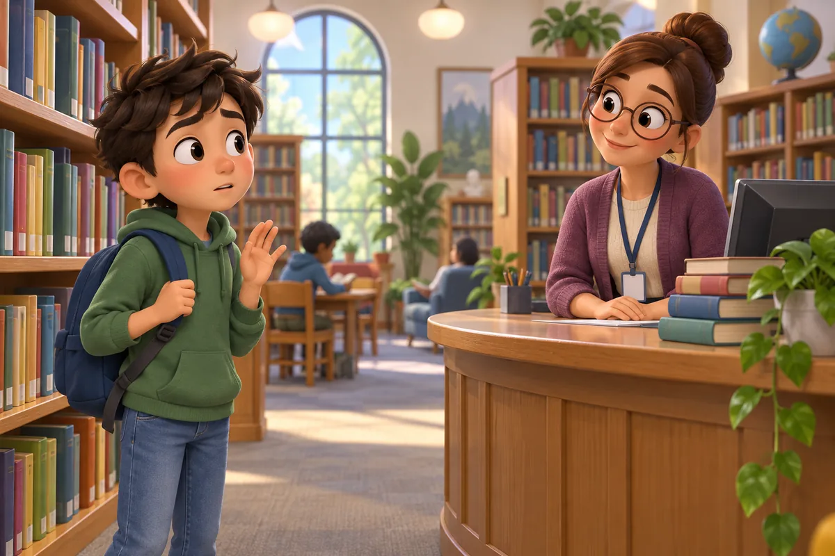 A student feels shy about asking a librarian for help.
